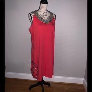 Coline Coral Textured Yoke A-Line Dress